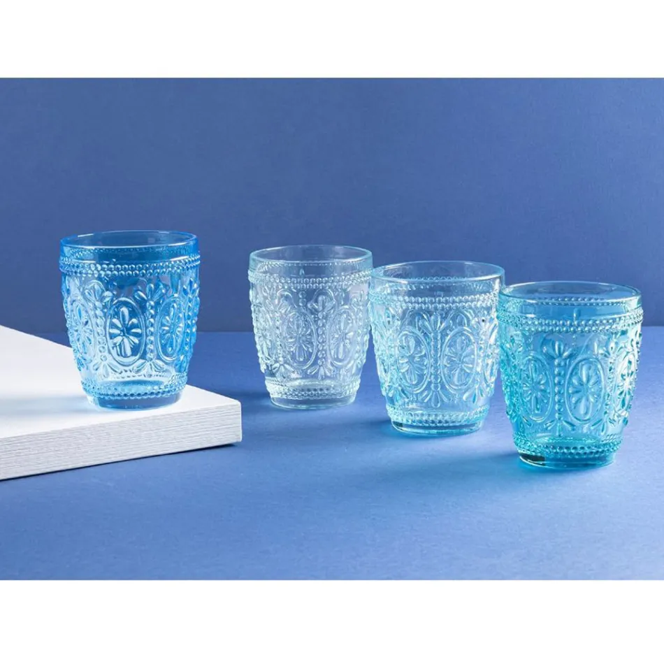 12 Copos de Água 300 ml em Copo em 4 Tons Diferentes de Azul - Cometas Viadurini