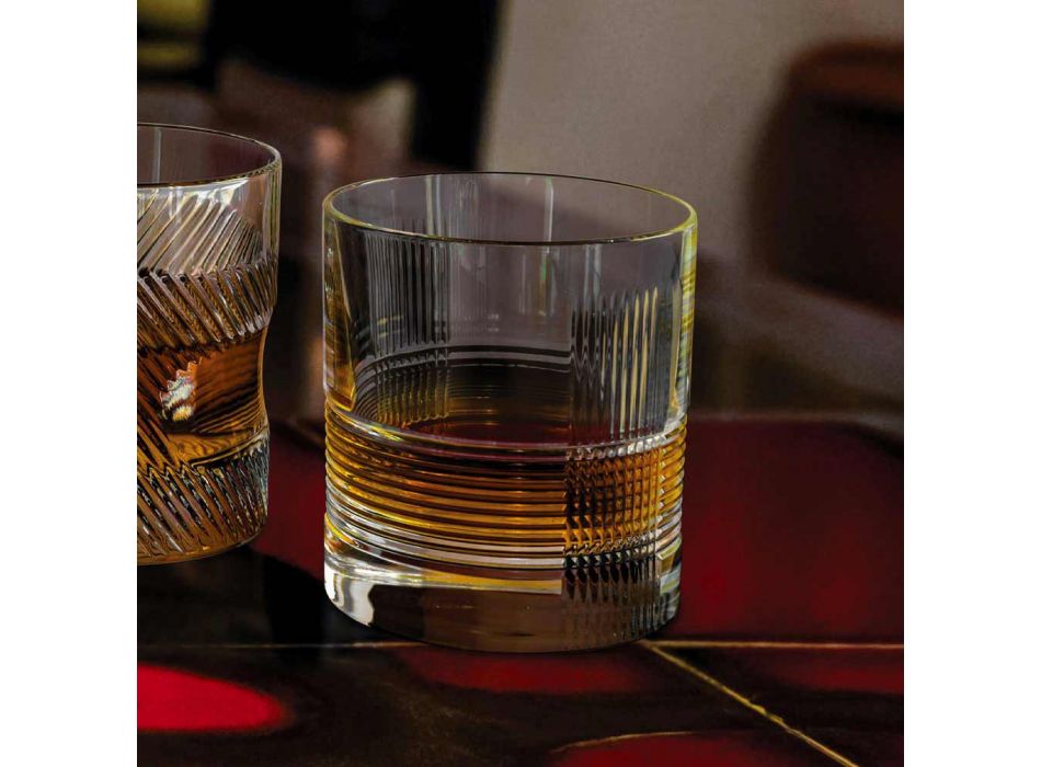 12 Copos para Água ou Whisky Design Vintage em Cristal Decorado - Tátil Viadurini