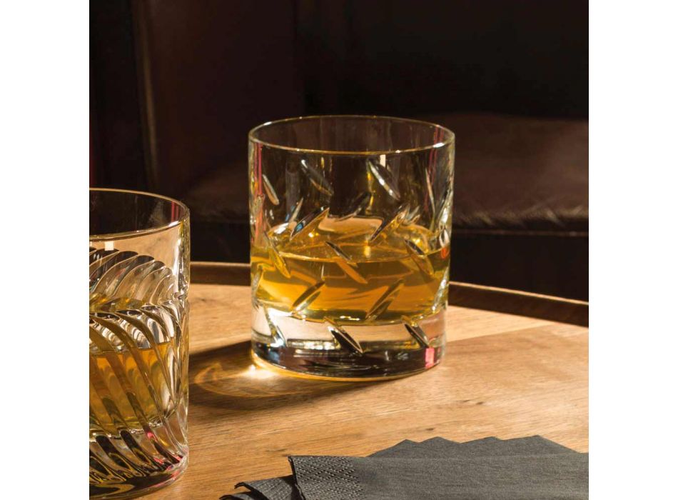 12 Copos de Whisky ou Água em Eco Cristal com Decoração Moderna - Arritmia