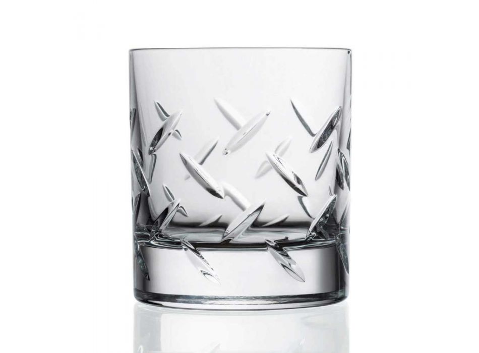 12 Copos de Whisky ou Água em Eco Cristal com Decoração Moderna - Arritmia Viadurini