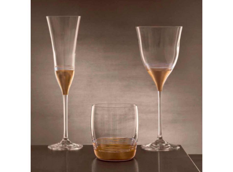 12 copos baixos para água com folha de ouro, platina ou bronze - Soffio