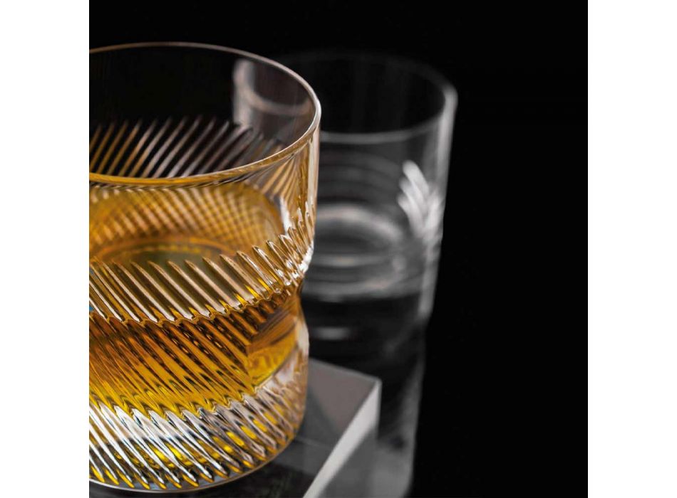 12 copos de uísque ou água em eco cristal decorado com design vintage - tátil