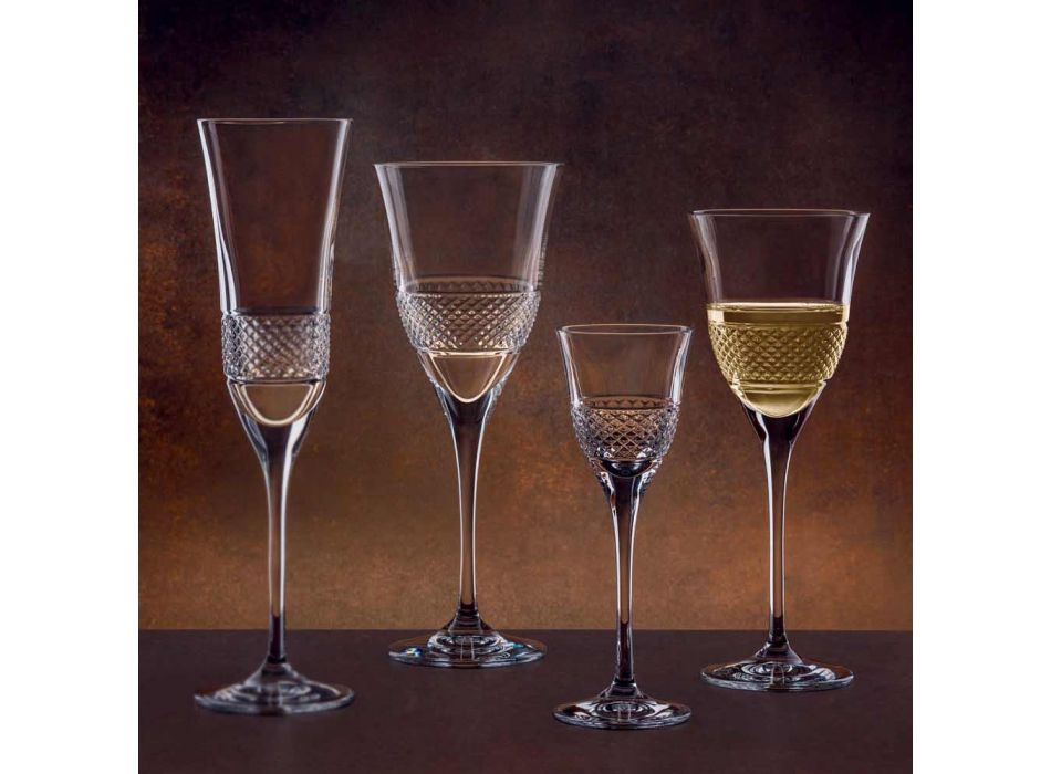12 taças de vinho tinto em eco cristal elegante design decorado - Milito Viadurini