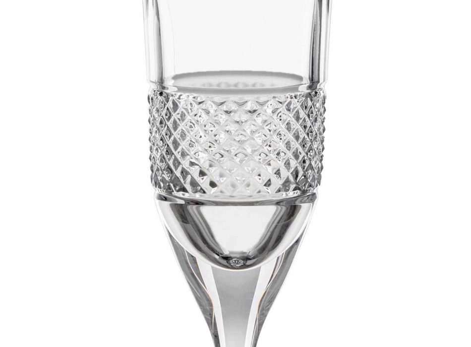 12 Taças Flauta para Champanhe em Cristal Ecológico com Decoração Manual - Milito Viadurini