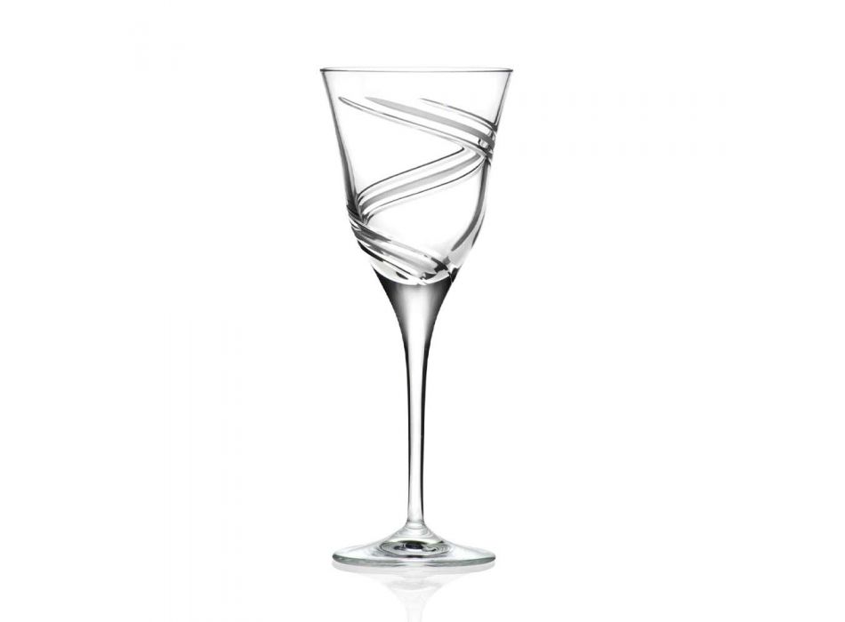 12 Copos para Vinho Branco em Cristal Ecológico Decorado e Satinado - Ciclone Viadurini