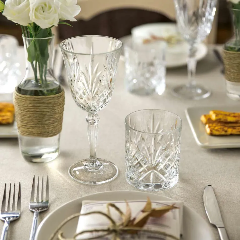 12 copos de vinho, água e coquetel no estilo vintage de cristal ecológico - Cantabile Viadurini