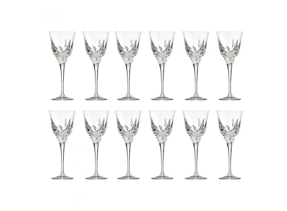 12 Copos de vinho branco de design luxuoso em Eco Cristal Decorado à Mão - Advento Viadurini