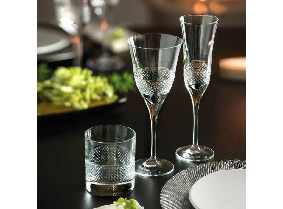 12 Taças de Vinho Branco em Cristal Ecológico Design de Luxo Decorado - Milito