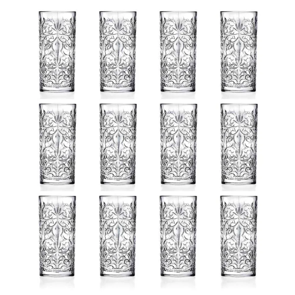 Copo de coquetel Highball de 12 copos altos ou água decorada de luxo - Destiny Viadurini