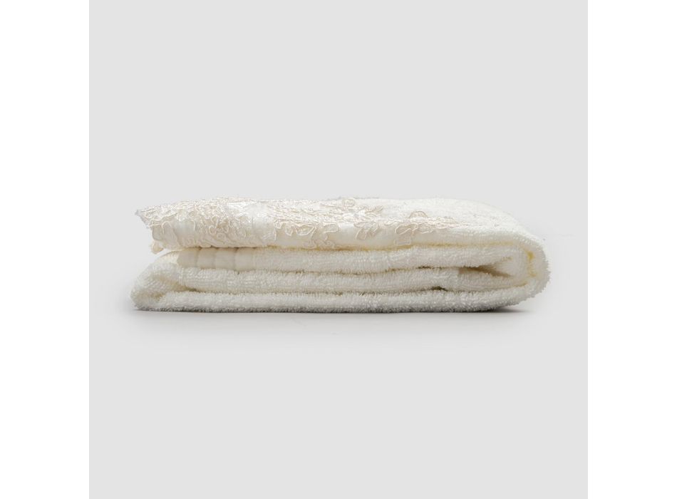 2 toalhas de rosto de algodão turco com borda de renda e mistura de linho - Ginova Viadurini