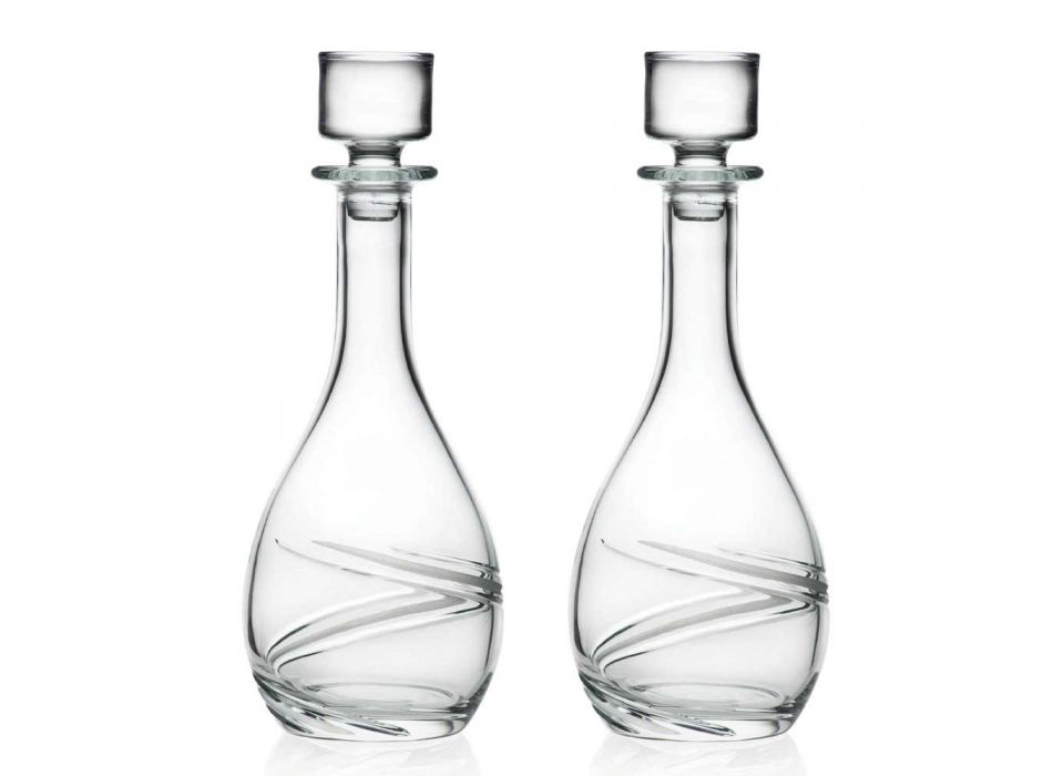2 Garrafas de Vinho e Tampa de Luxo Decorada à Mão Eco Cristal - Ciclone Viadurini