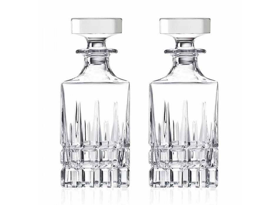 2 garrafas de uísque com tampa de cristal design quadrado com tampa - Fiucco Viadurini