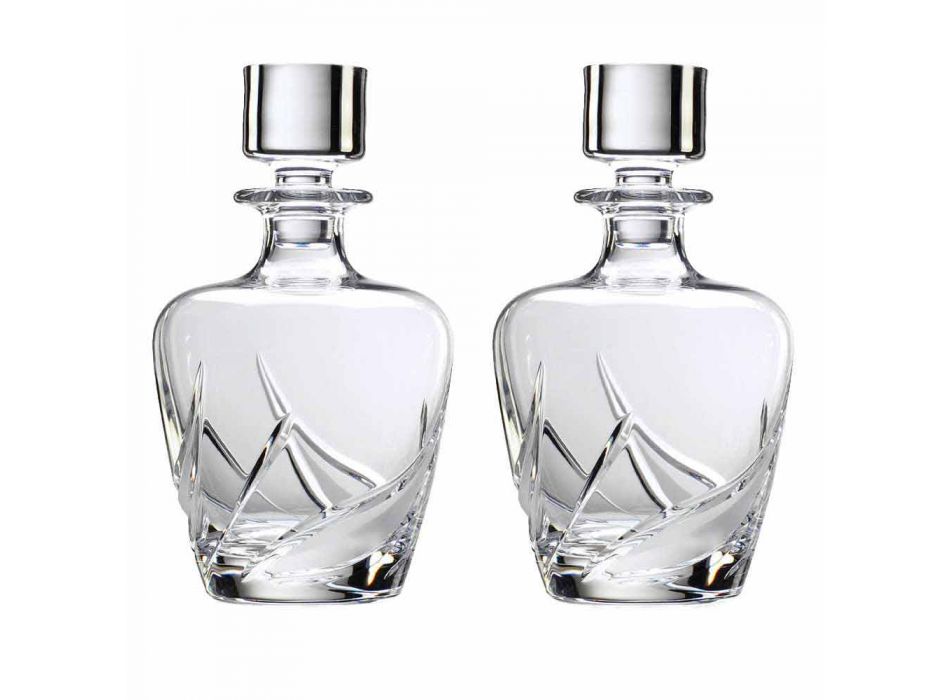 2 Garrafas de Whisky Cristal com Tampa de Design Decorado de Luxo - Advento Viadurini