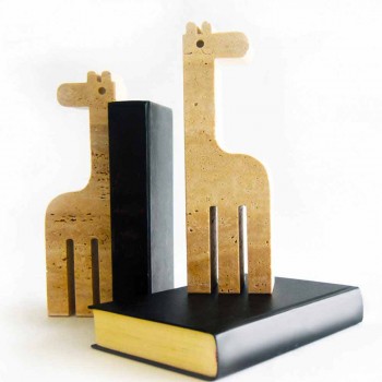 2 suportes para livros em mármore travertino em forma de girafa Made in Italy - Morra