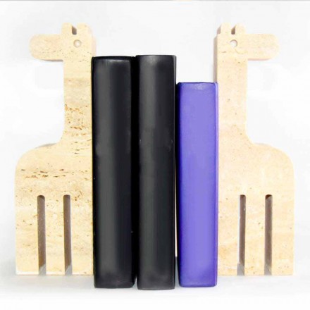 2 suportes para livros em mármore travertino em forma de girafa Made in Italy - Morra Viadurini