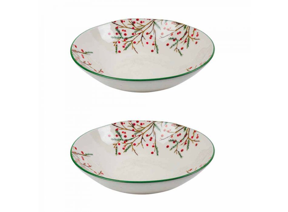 2 saladeiras com enfeites de Natal em travessas de porcelana - vassoura de açougueiro Viadurini