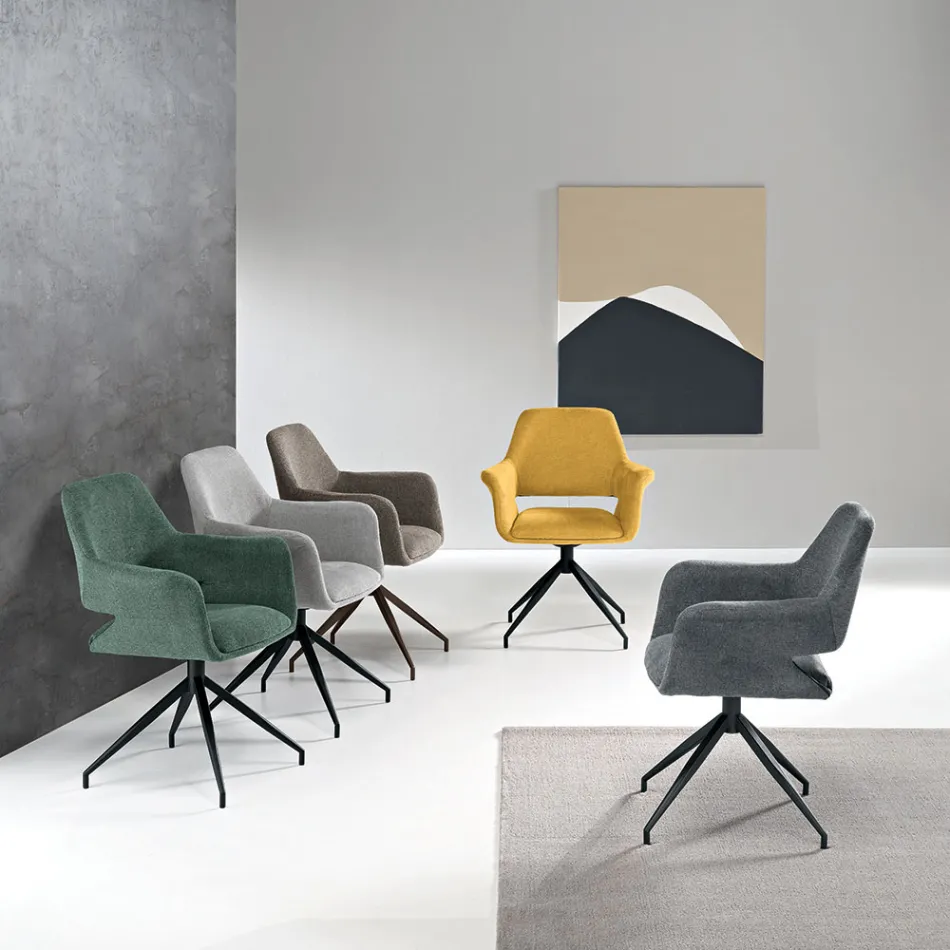 2 Poltronas Giratórias de 180° Estofadas em Tecido com Estrutura Metálica - Ivana Viadurini