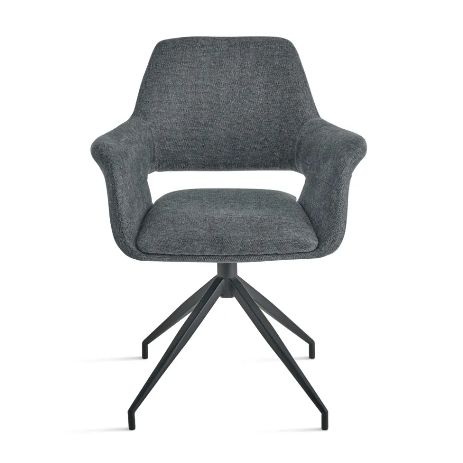 2 Poltronas Giratórias de 180° Estofadas em Tecido com Estrutura Metálica - Ivana Viadurini