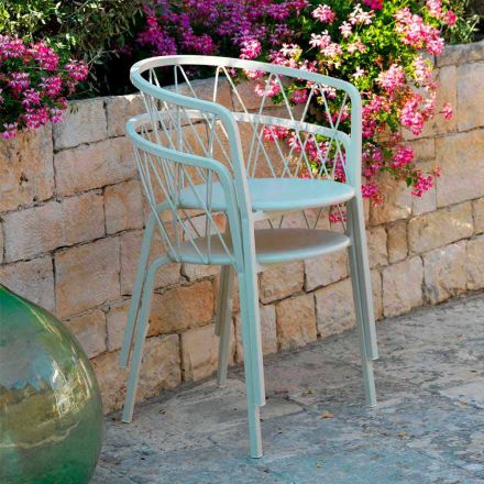 2 Poltronas de exterior em empilhável de metal pintado Made in Italy - Adia Viadurini