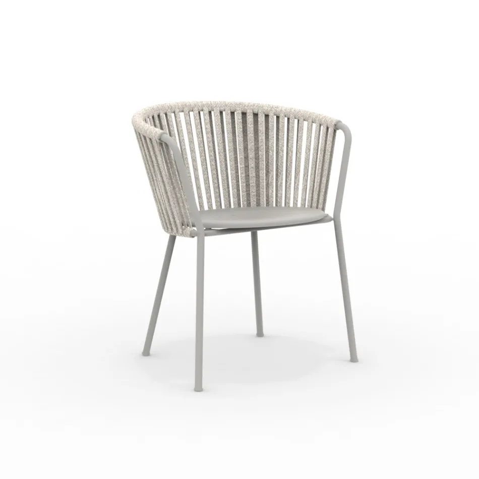 2 Cadeirões de jardim com encosto em corda e em aço inoxidável - Luxura Viadurini