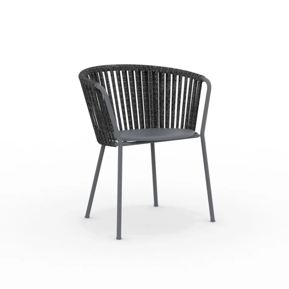 2 Cadeirões de jardim com encosto em corda e em aço inoxidável - Luxura Viadurini