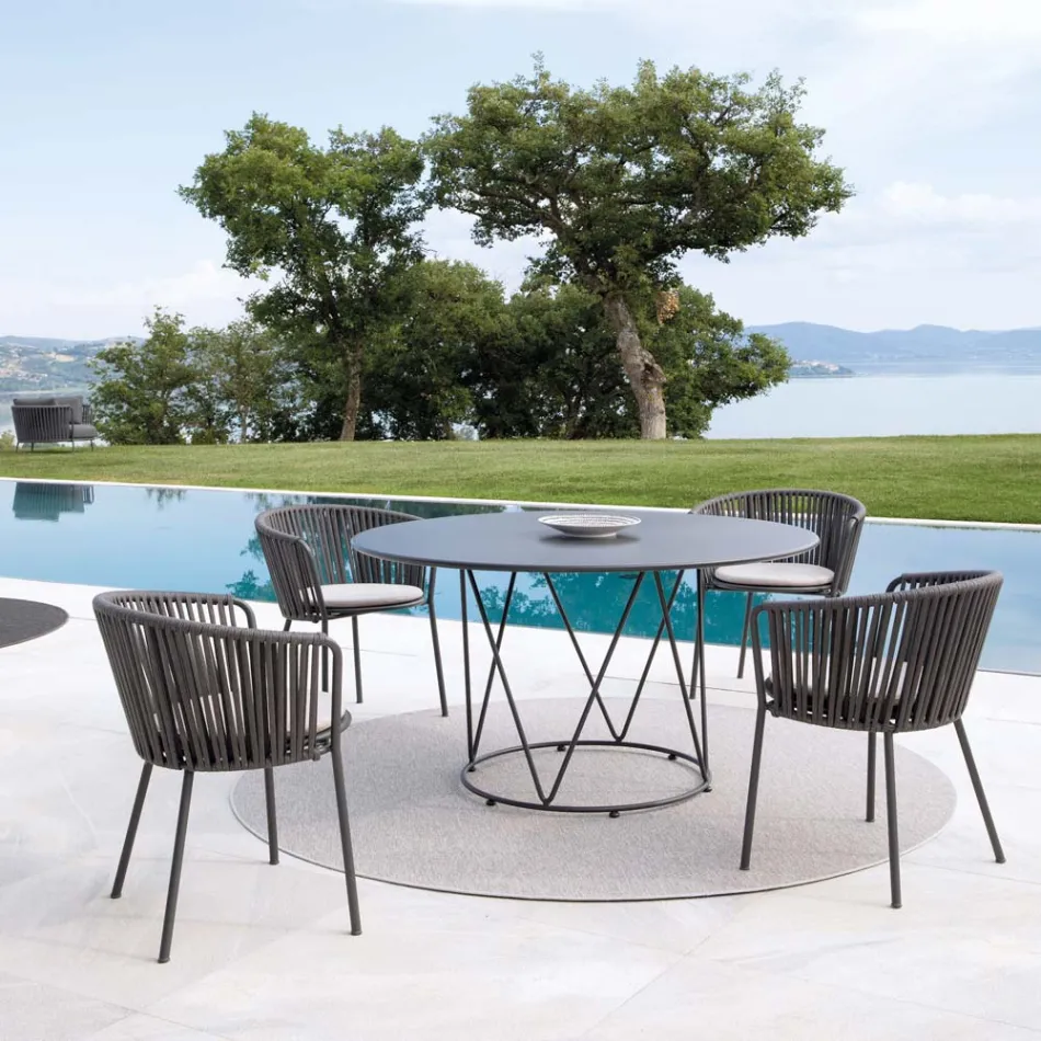 2 Cadeirões de jardim com encosto em corda e em aço inoxidável - Luxura Viadurini