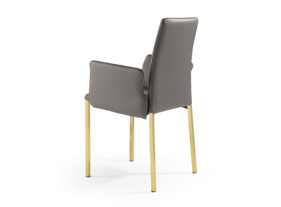 2 Cadeiras com Braços em Couro Antracite e Aço Dourado Made in Italy - Cadente Viadurini