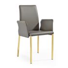 2 Cadeiras com Braços em Couro Antracite e Aço Dourado Made in Italy - Cadente Viadurini
