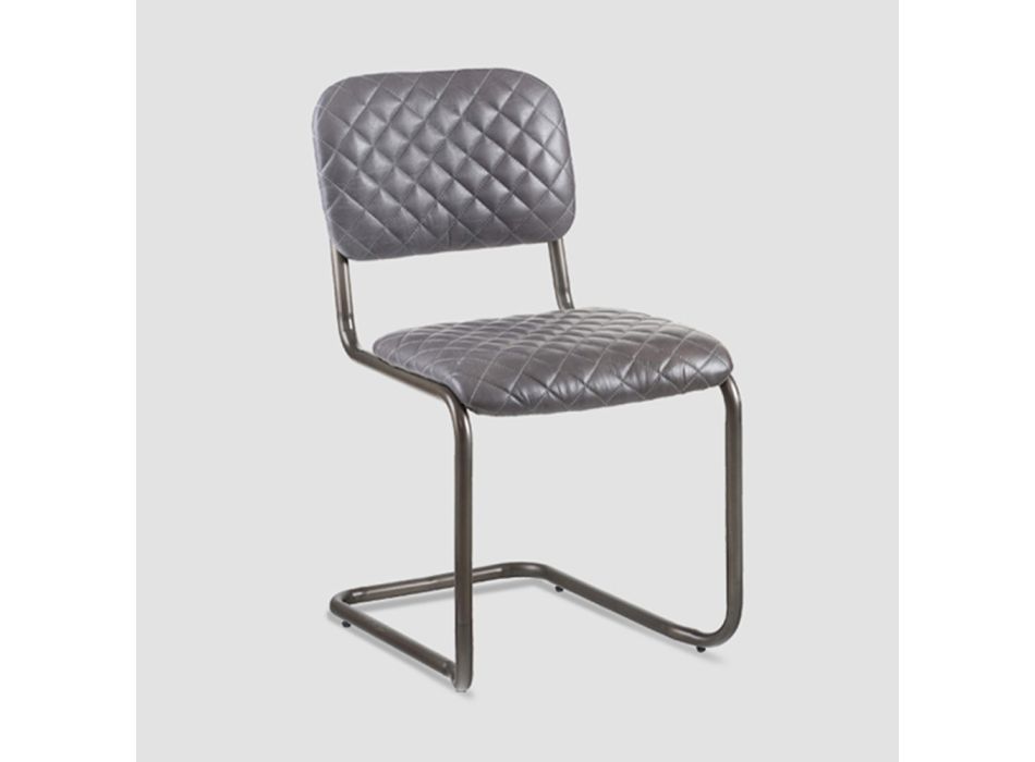 2 Cadeiras com Braços Opcionais em Couro Genuíno e Estrutura Metálica - Maleta Viadurini