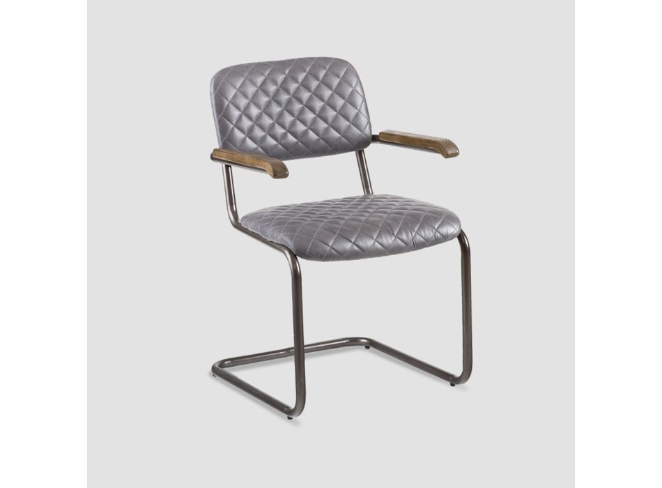 2 Cadeiras com Braços Opcionais em Couro Genuíno e Estrutura Metálica - Maleta Viadurini