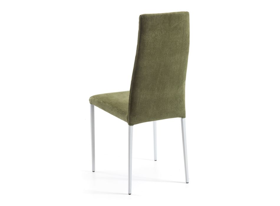 2 cadeiras de sala em tecido verde e pernas prateadas Made in Italy - Owlet Viadurini