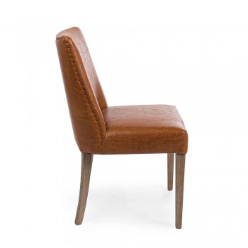 2 Cadeiras Design em Couro Marrom e Carvalho Homemotion - Gallia