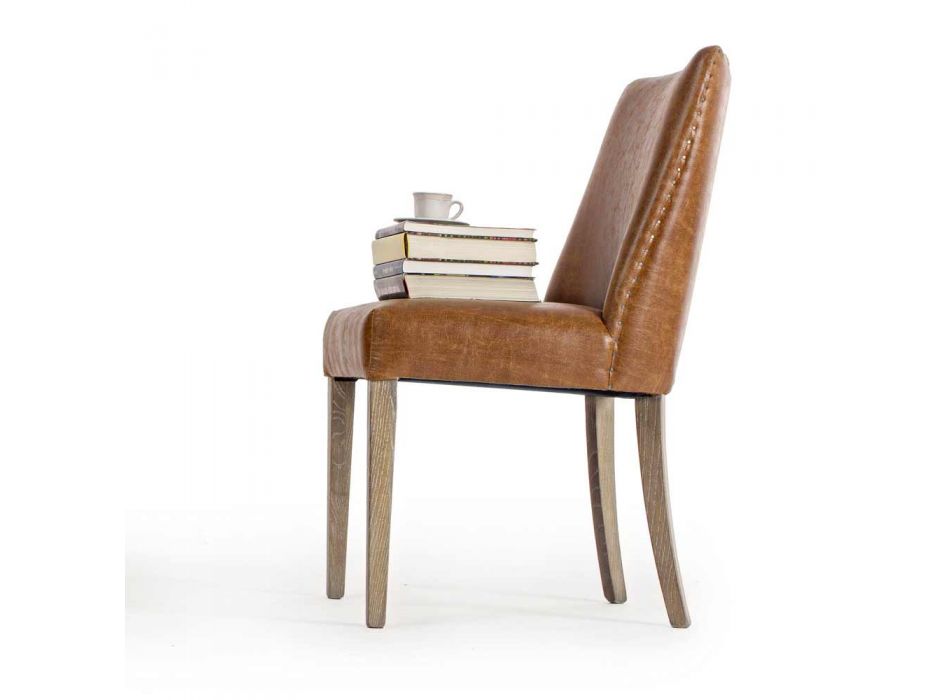 2 Cadeiras Design em Couro Marrom e Carvalho Homemotion - Gallia