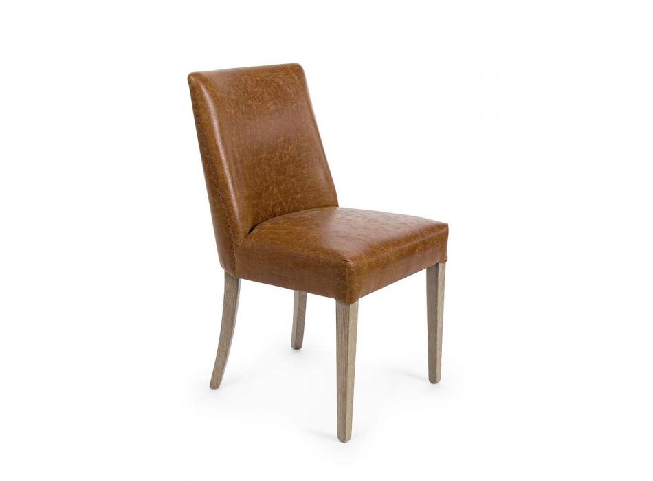 2 Cadeiras Design em Couro Marrom e Carvalho Homemotion - Gallia Viadurini
