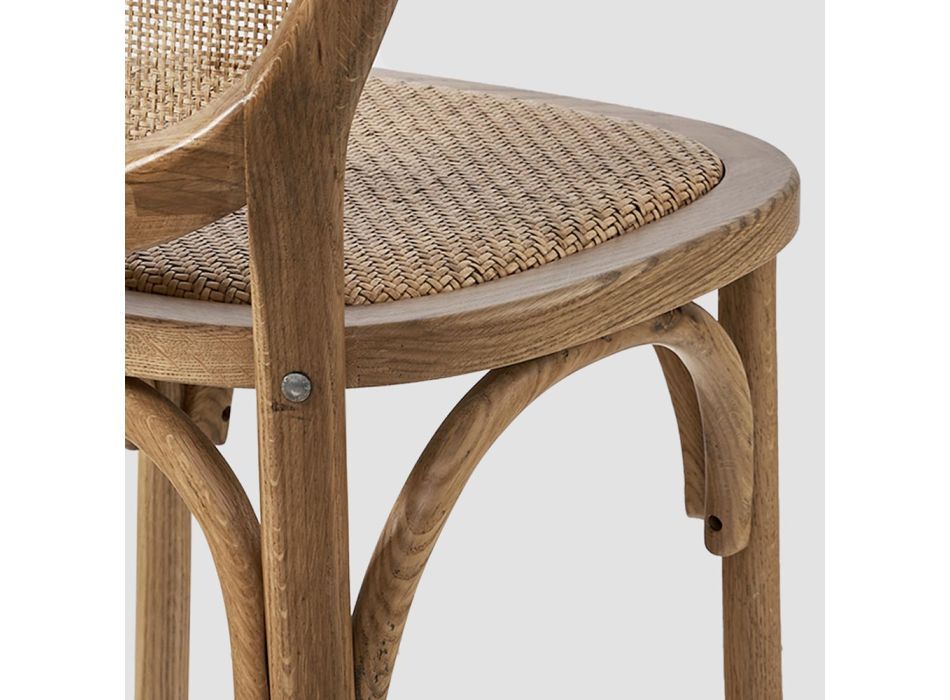 2 cadeiras de madeira com assento e encosto em tecido enlatado - Papelão Viadurini