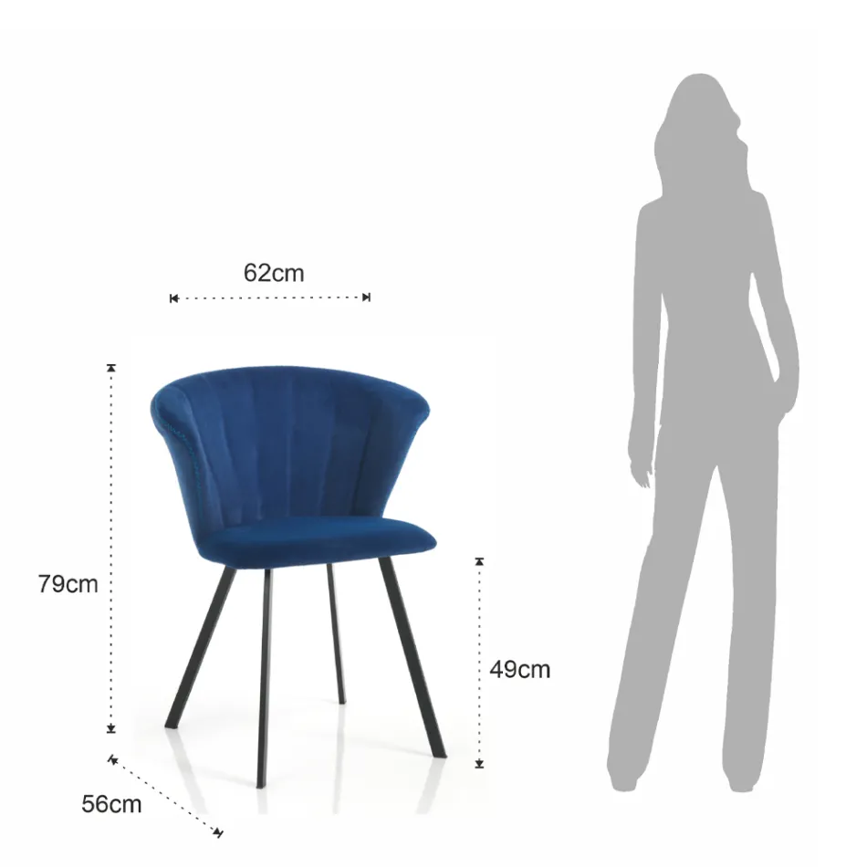 2 Cadeiras em Tecido Microfibra Efeito Veludo Azul - Everest Viadurini