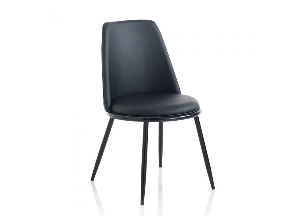 2 cadeiras de sala de jantar modernas em couro sintético e Matt Black Metal - Frizzi Viadurini