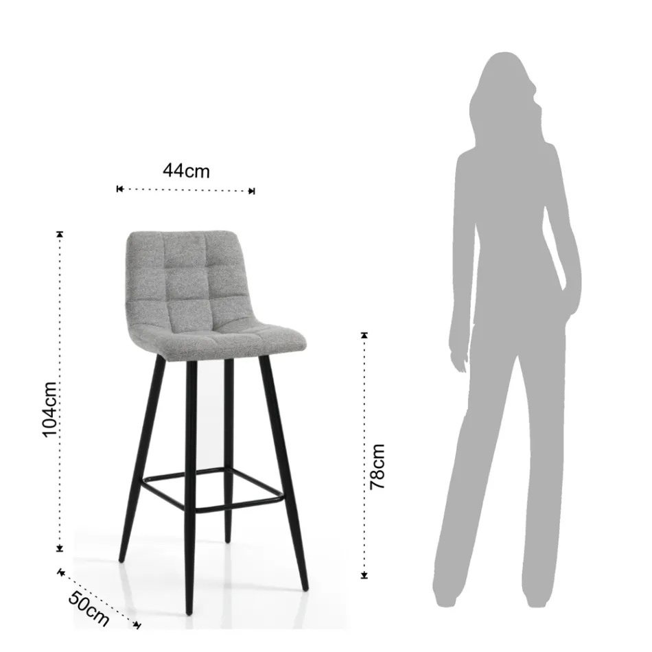 2 Banquetas em Tecido Cinza Claro e Metal - Cobre Viadurini