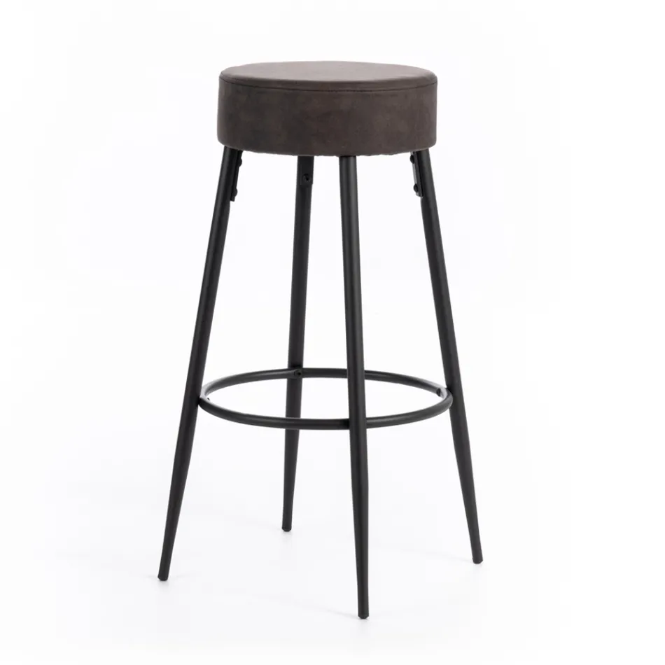 2 Banquetas Confeccionadas com Assento em Tecido Microfibra e Estrutura Metálica - Ronik Viadurini