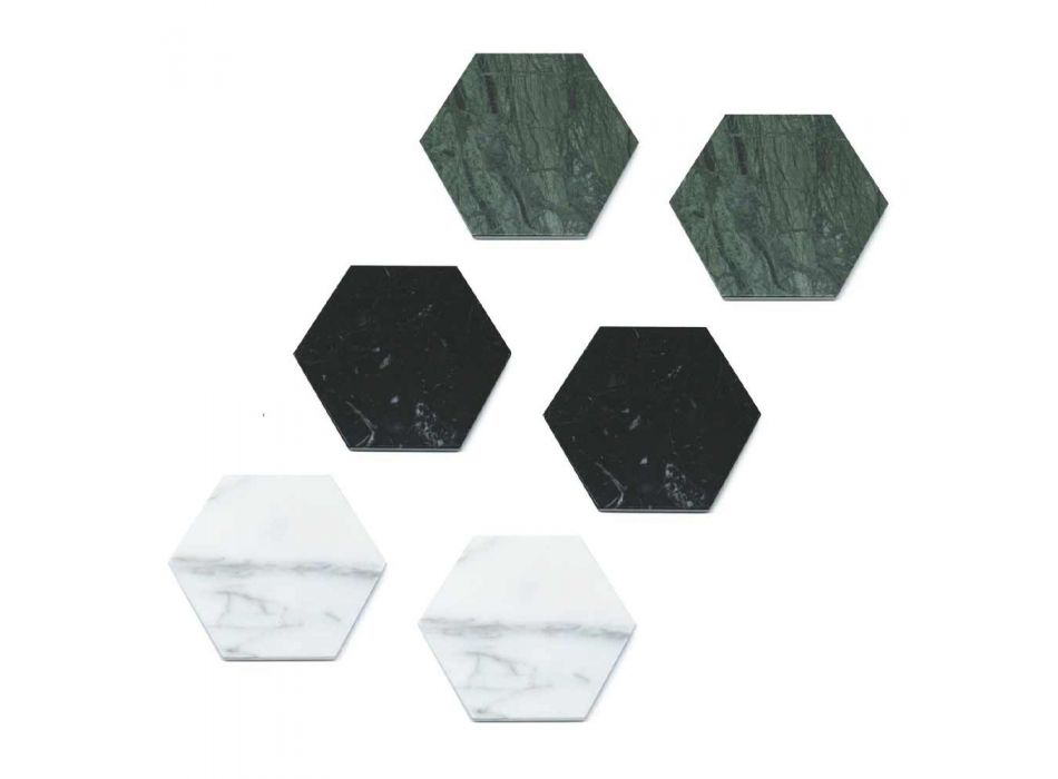 2 Bases para copos hexagonais em mármore branco, preto ou verde fabricadas na Itália - Paulo Viadurini