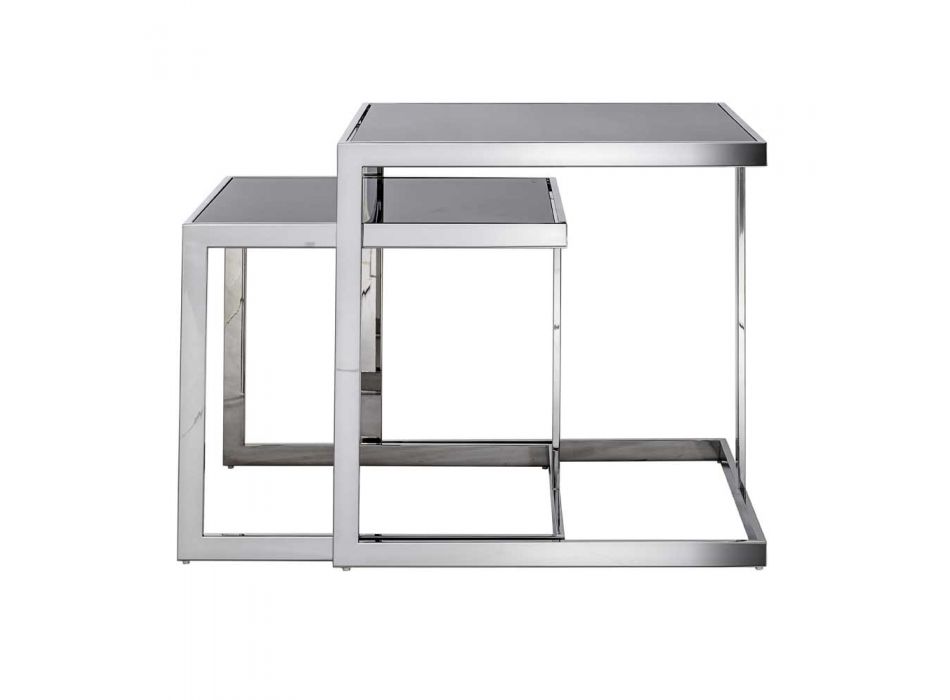 2 mesas de centro de design moderno em aço com tampo de vidro Bubbi Viadurini