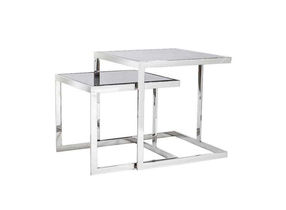 2 mesas de centro de design moderno em aço com tampo de vidro Bubbi Viadurini