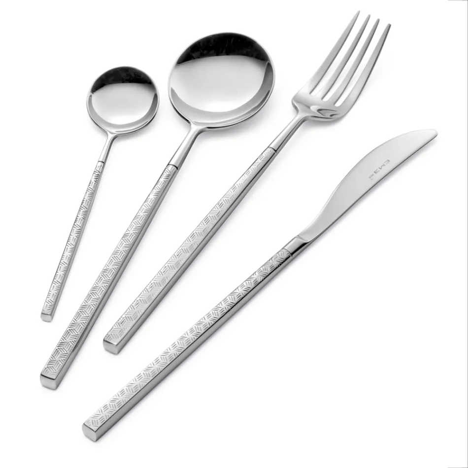 24 Talheres de Aço Forjado Polido com Origami Fabricados na Itália - Osaka Viadurini