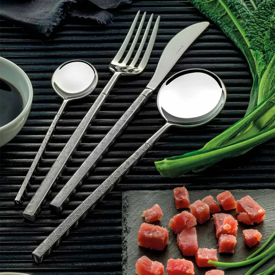 24 Talheres de Aço Forjado Polido com Origami Fabricados na Itália - Osaka Viadurini