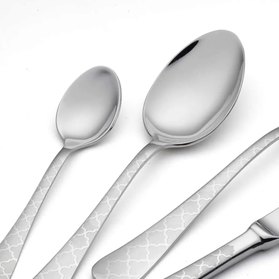 Talheres Inox 24 com Damasco Laser Decoração de Design Moderno - Tantasa Viadurini