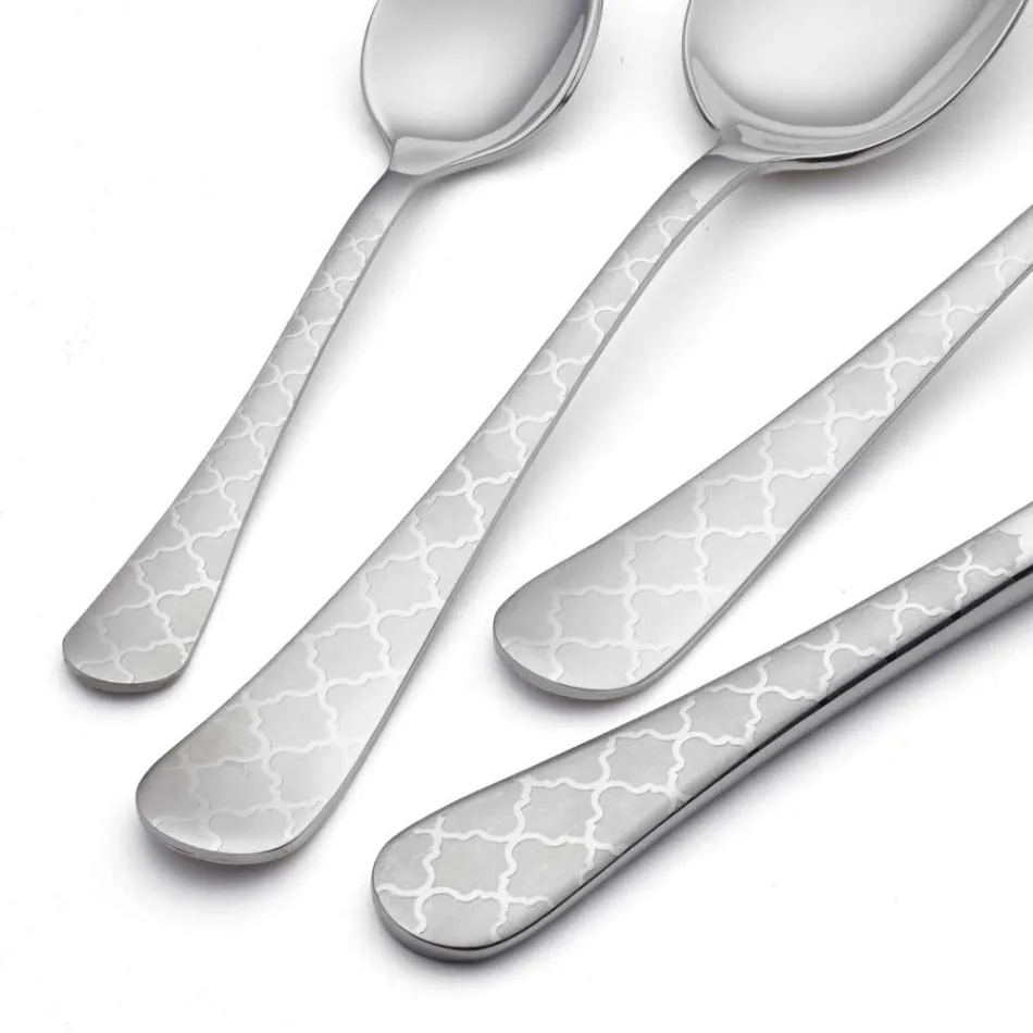 Talheres Inox 24 com Damasco Laser Decoração de Design Moderno - Tantasa Viadurini