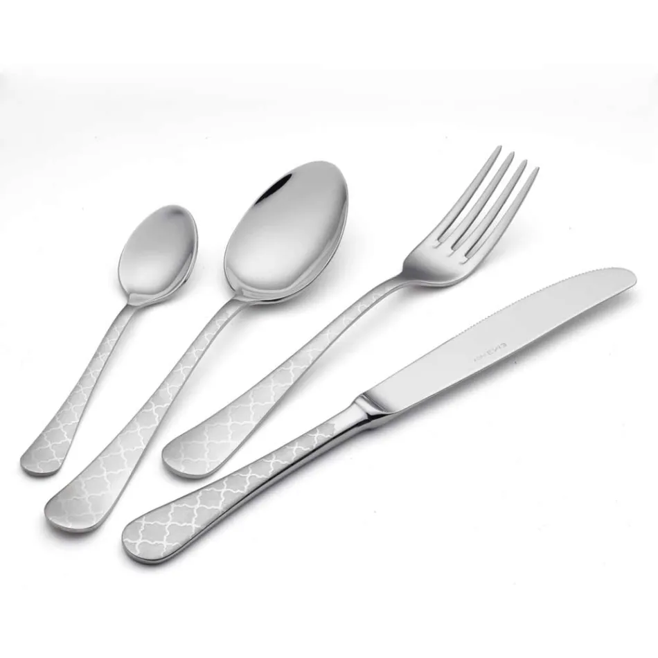 Talheres Inox 24 com Damasco Laser Decoração de Design Moderno - Tantasa Viadurini