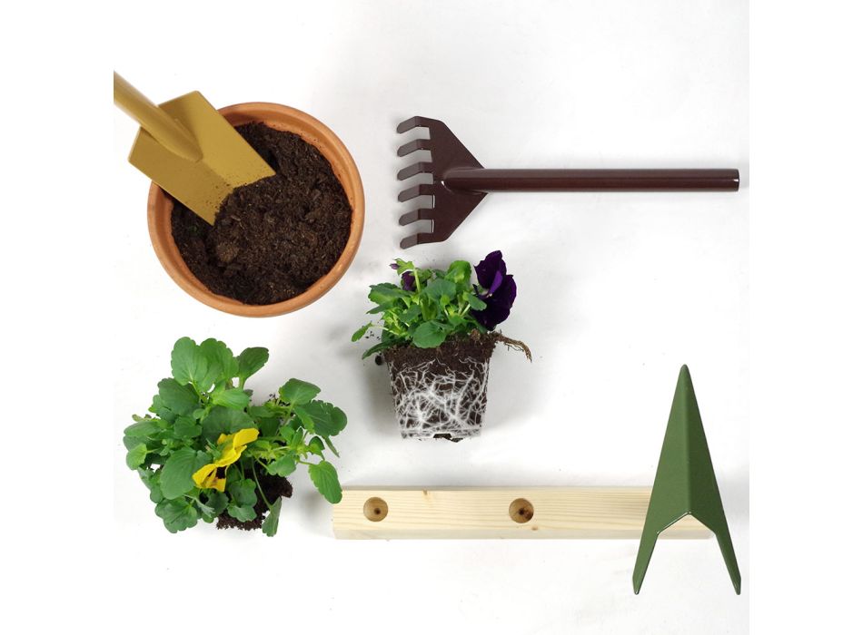 3 ferramentas de jardinagem de metal com base de madeira feitas na Itália - jardim