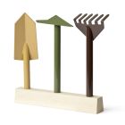 3 ferramentas de jardinagem de metal com base de madeira feitas na Itália - jardim Viadurini