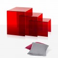3 mesa de centro empilhável em plexiglass vermelho Amalia, fabricada na Itália